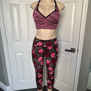 Betsey Johnson Rose Leggings + Xhilaration Pink Sports Bra Set S/M